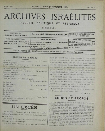 Archives israélites de France. Vol.96 N°92-93 (01 nov. 1934)